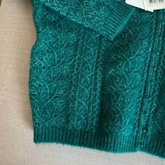 BEST Sezane Lison Cardigan XS/S/M Emerald Green French Knit Causal Wool - Picture 7 of 10